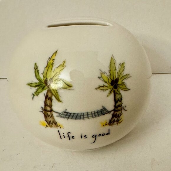 Natural Life Ceramic Bank Round Coin Bank "Life is good" Ceramic Palm Trees Bank - Picture 8 of 9